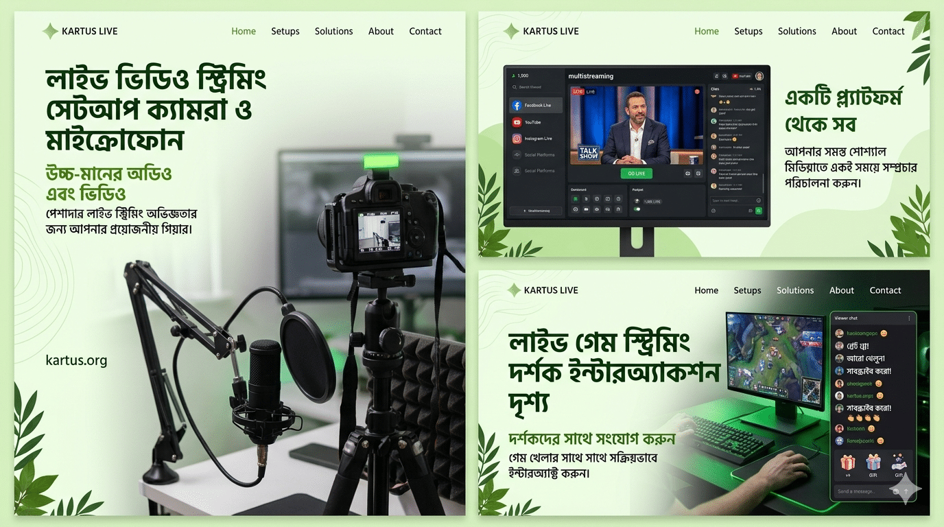 লাইভ সোশ্যাল মিডিয়া ব্রডকাস্ট ইন্টারফেস স্ক্রিন