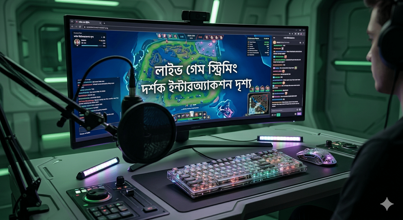 লাইভ গেম স্ট্রিমিং দর্শক ইন্টারঅ্যাকশন দৃশ্য