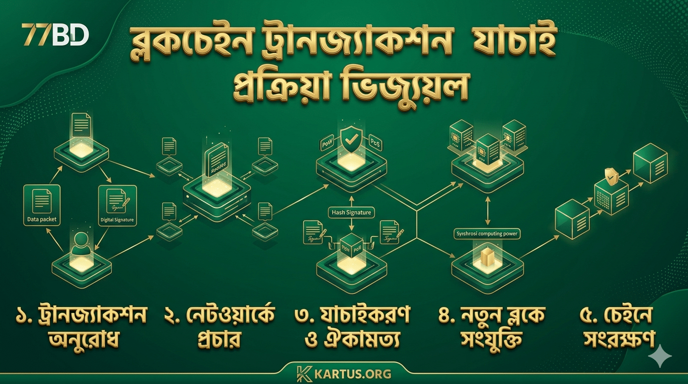ব্লকচেইন ট্রানজ্যাকশন যাচাই প্রক্রিয়া ভিজ্যুয়াল